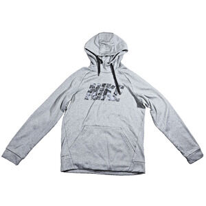 Nike Dri-FIT Hoodie Men's M Gray Camo Logo Athletic Sweatshirt Pullover
